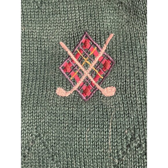 Isle Of Cotton L Green Cardigan Sweater Embroidered Golf Clubs USA Grandpa VTG - Picture 3 of 16